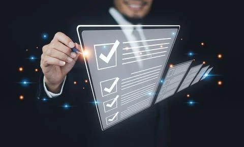 Businessman using computer for DMS documents management and ERP software fo.. Stock Photos