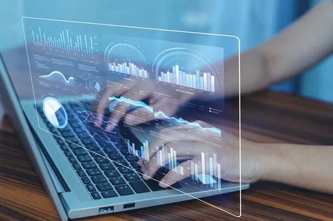 Businessman using computer for DMS documents management and ERP software fo.. Stock Photos