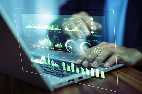 Businessman using computer for DMS documents management and ERP software fo.. Stock Photos