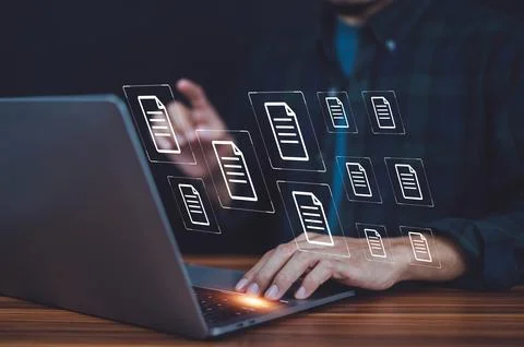 Businessman using computer document management concept, online documentation  Stock Photos