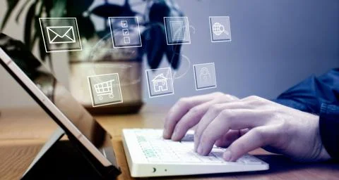 Businessman using computer laptop  for trading forex exchange and money trans Stock Photos