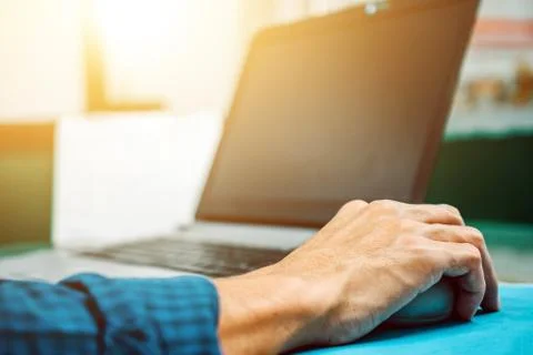 Businessman using computer laptop working in office Stock Photos
