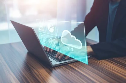 Businessman using computer login Cloud computing concept and Cloud computing  스톡 사진