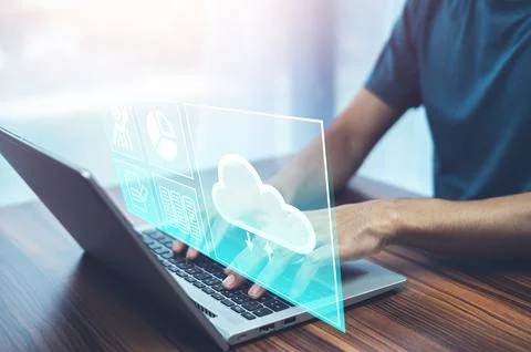 Businessman using computer login Cloud computing concept and Cloud computing  Stock Photos