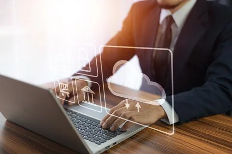 Businessman using computer login Cloud computing concept and Cloud computing  Stock Photos