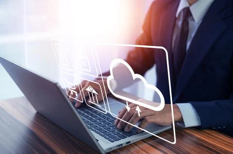 Businessman using computer login Cloud computing concept and Cloud computing  Stock Photos