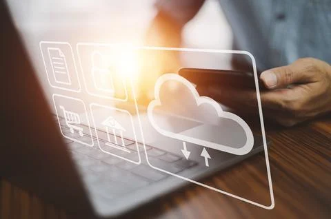 Businessman using computer login Cloud computing concept and Cloud computing  Stock Photos