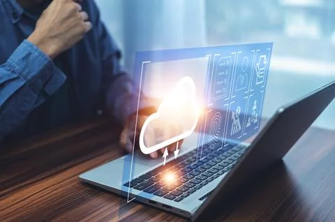 Businessman using computer login Cloud computing concept and Cloud computing  Stock Photos