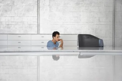 Businessman Using Computer In Office Stock Photos