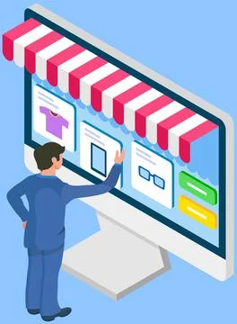 Businessman using computer for online trading, internet shopping. E-commerce Stock Illustration