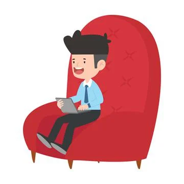 Businessman using computer in red chair Stock Illustration