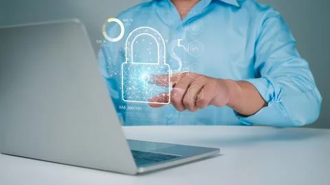 Businessman using computer secure encryption technology, cybersecurity priv.. 스톡 사진