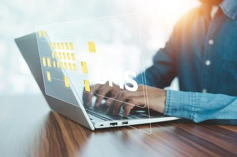 Businessman using computer Software for security, searching and managing co.. Stock Photos