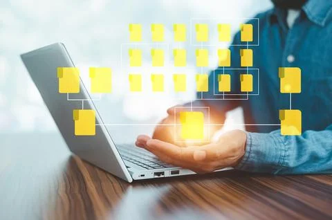 Businessman using computer Software for security, searching and managing co.. Stock Photos