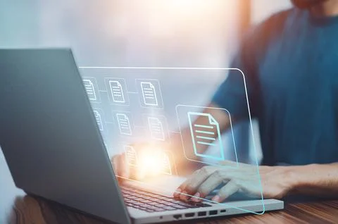 Businessman using computer Software for security, searching and managing co.. Stock Photos