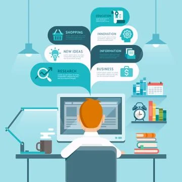 Businessman using computer. Vector illustration. Stock Illustration