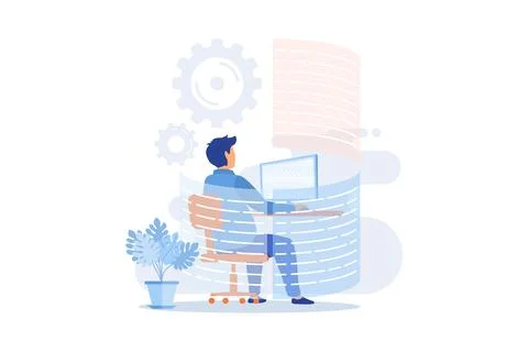 Businessman using computer at work. Professional secretary, web developer, .. Stock Illustration