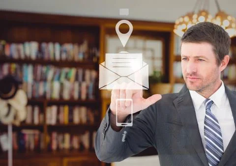 Businessman using contact icon interface Foto stock