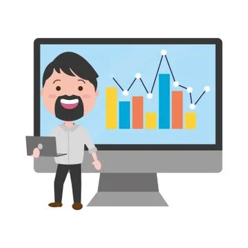 Businessman using desktop computer with statistics イラスト素材