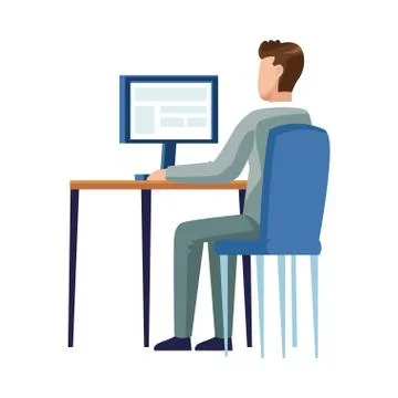 Businessman using desktop worker character イラスト素材