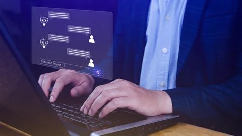 Businessman using for digital chatbot, robot application, conversation assi.. 스톡 사진