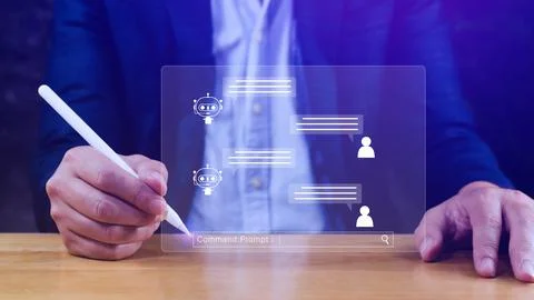 Businessman using for digital chatbot, robot application, conversation assi.. 스톡 사진