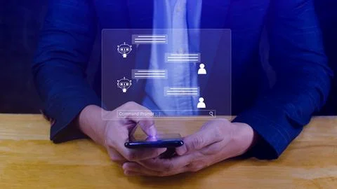 Businessman using for digital chatbot, robot application, conversation assi.. Foto stock