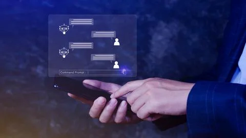 Businessman using for digital chatbot, robot application, conversation assi.. Foto stock