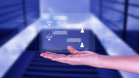 Businessman using for digital chatbot, robot application, conversation assi.. Foto stock