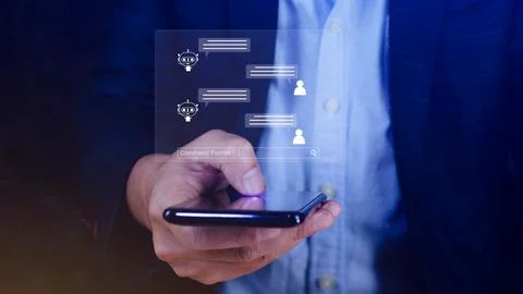 Businessman using for digital chatbot, robot application, conversation assi.. Foto stock