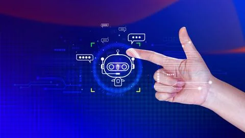 Businessman using for digital chatbot, robot application, conversation assi.. Stock Photos