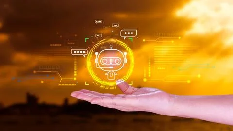 Businessman using for digital chatbot, robot application, conversation assi.. 스톡 사진