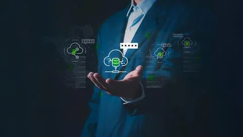 Businessman using digital cloud technology and data Stock Photos