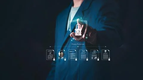 Businessman using digital security and privacy technology Stock Photos
