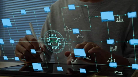 Businessman Using Digital Tablet for Advanced AI Data Analysis and Futuristic. Stock Footage 341555528