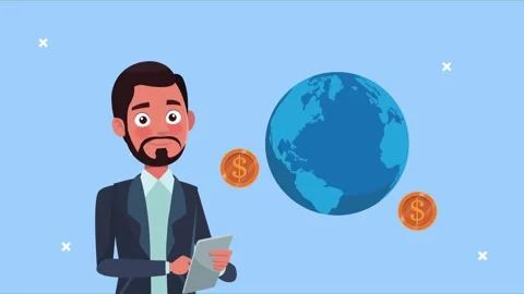 Businessman using digital tablet for global financial trade animation in fl.. Stock Footage 333289932