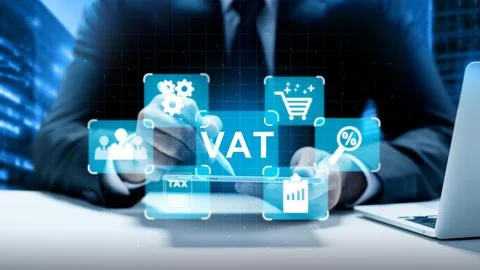 Businessman using digital tablet to manage Value Added Tax (VAT) with virtu.. Stock Photos