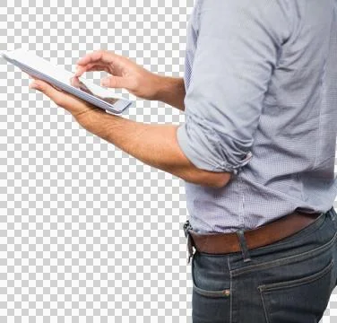 Businessman using digital tablet over white background Stock Photos