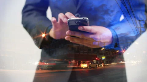 Businessman using digital tablet.double exposure of businessman. Stock Footage 52814050