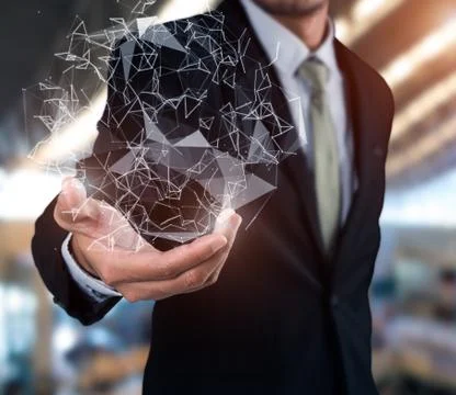 Businessman using flying network interface connection Stock Photos