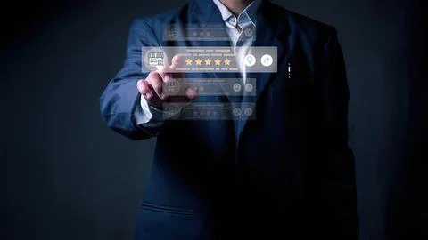 Businessman using futuristic digital interface with ratings Stock Photos