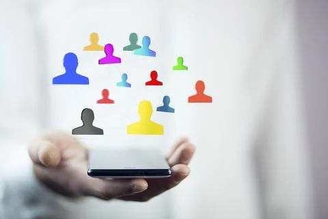 Businessman using hand pone wit  social network interface Stock Photos