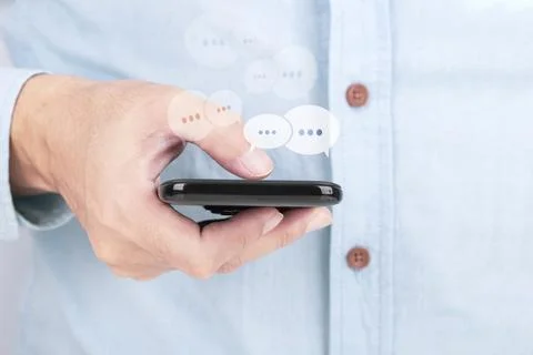 Businessman using her digital smartphone , Social network sharing and comme.. Stock Photos