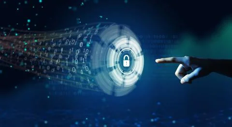 Businessman using High-tech of Cyber Security system hologram to block a cy.. Stock Photos