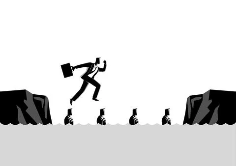 Businessman using his friends as stepping stones Stock Illustration