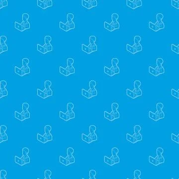 Businessman using his laptop pattern vector seamless blue Stock Illustration