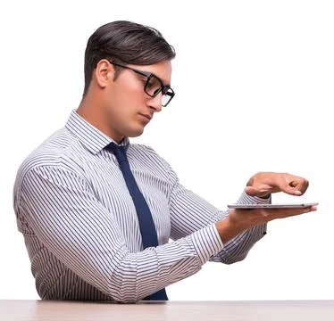 Businessman using his tablet computer isolated on white Stock Photos