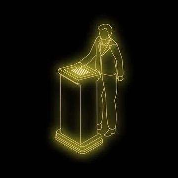 Businessman using interactive kiosk with touch screen in dark room Illustrazione stock