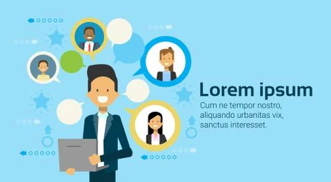 Businessman Using Laptop Computer Communicating With Businesspeople Team イラスト素材