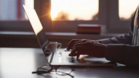 Businessman using laptop computer in the office Stock Footage 141203747